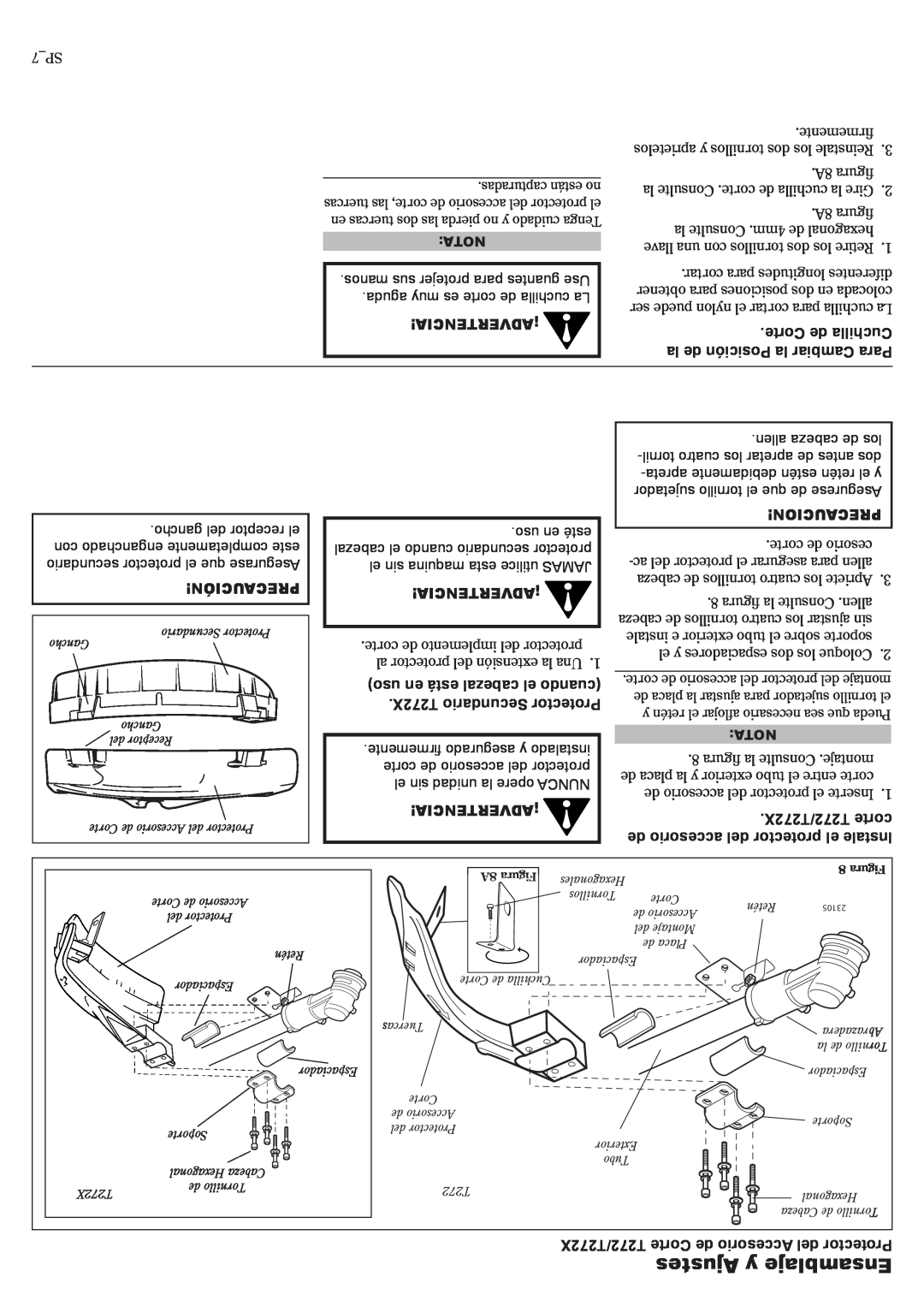 Shindaiwa 81010 Ajustes y Ensamblaje, Precaucion, Precaución, uso en está cabezal el cuando, T272X Secundario Protector 