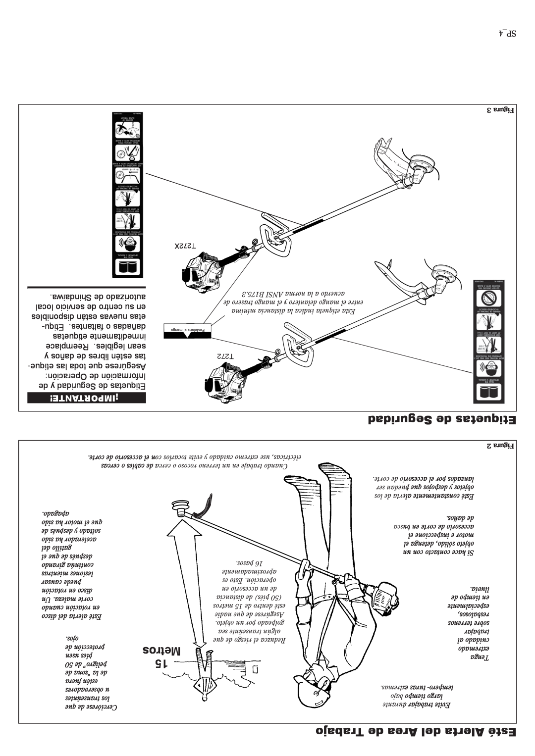 Shindaiwa 81010 manual Seguridad de Etiquetas, Metros, Trabajo de Area del Alerta Esté, ¡Importante, T272X, Figura 