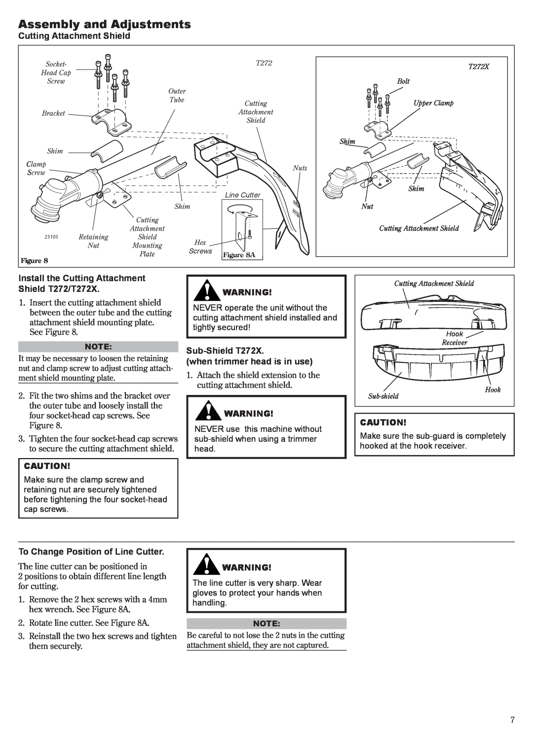 Shindaiwa 81010 manual Install the Cutting Attachment Shield T272/T272X, Sub-Shield T272X when trimmer head is in use 