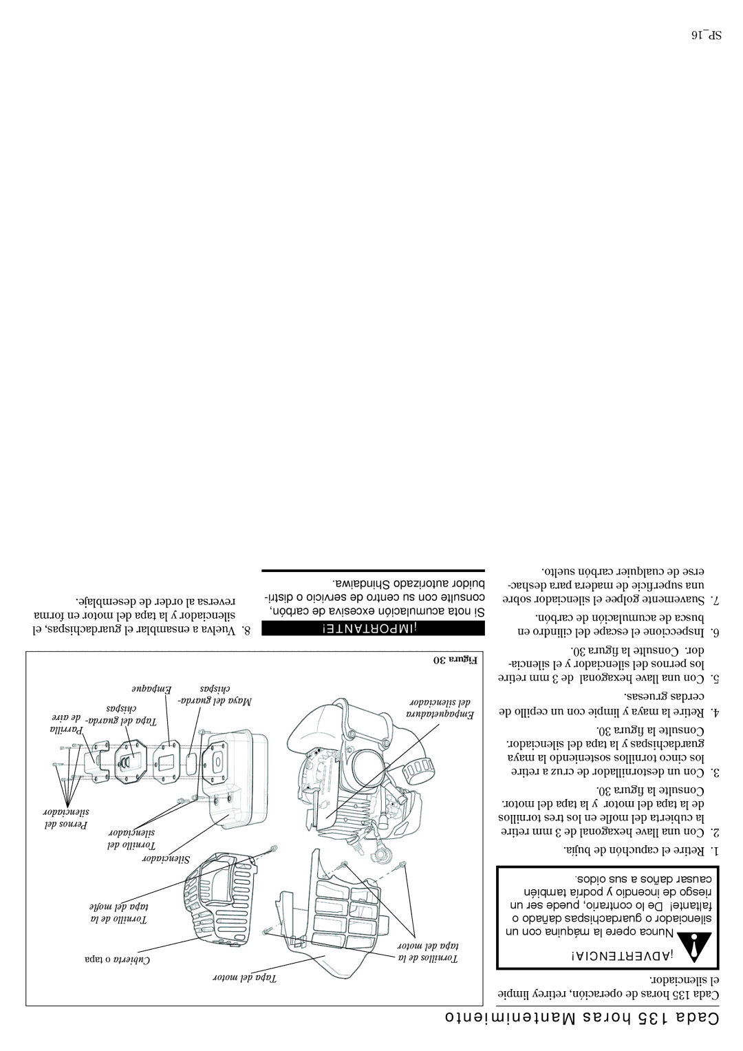 Shindaiwa 81359 Mantenimiento horas 135 Cada, Shindaiwa autorizado buidor, Distri o servicio de centro su con consulte 