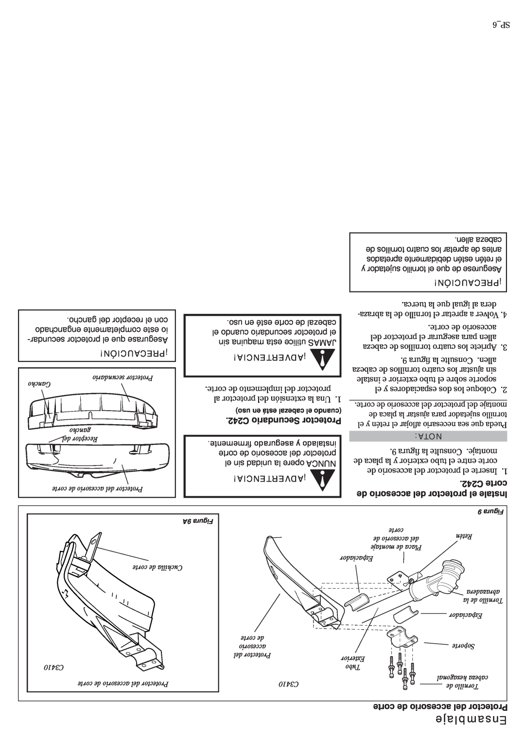 Shindaiwa 81359 manual Ensamblaje, ¡Precaución, ¡Advertencia, C242 Secundario Protector, C242 corte 