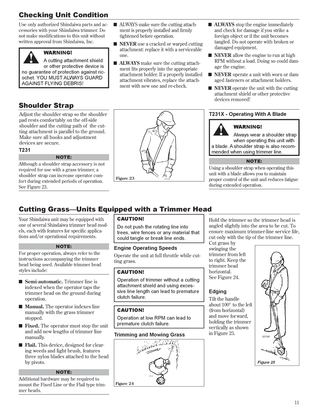 Shindaiwa 81642 manual Checking Unit Condition, Shoulder Strap, Cutting Grass-Units Equipped with a Trimmer Head 