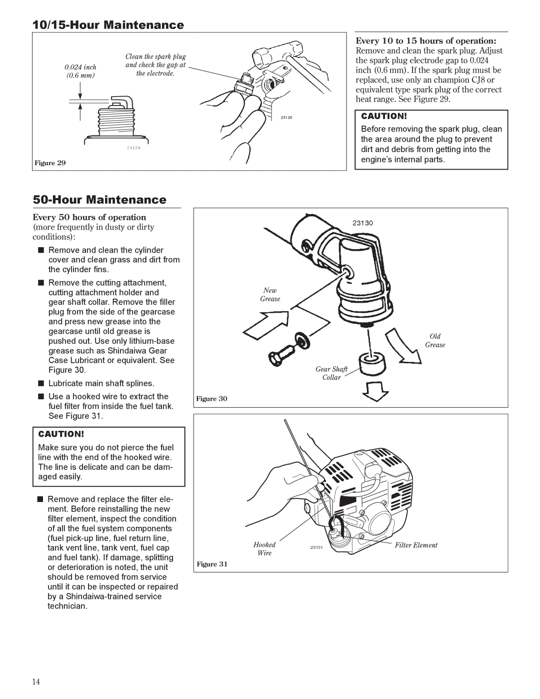 Shindaiwa 81642 manual 10/15-Hour Maintenance 