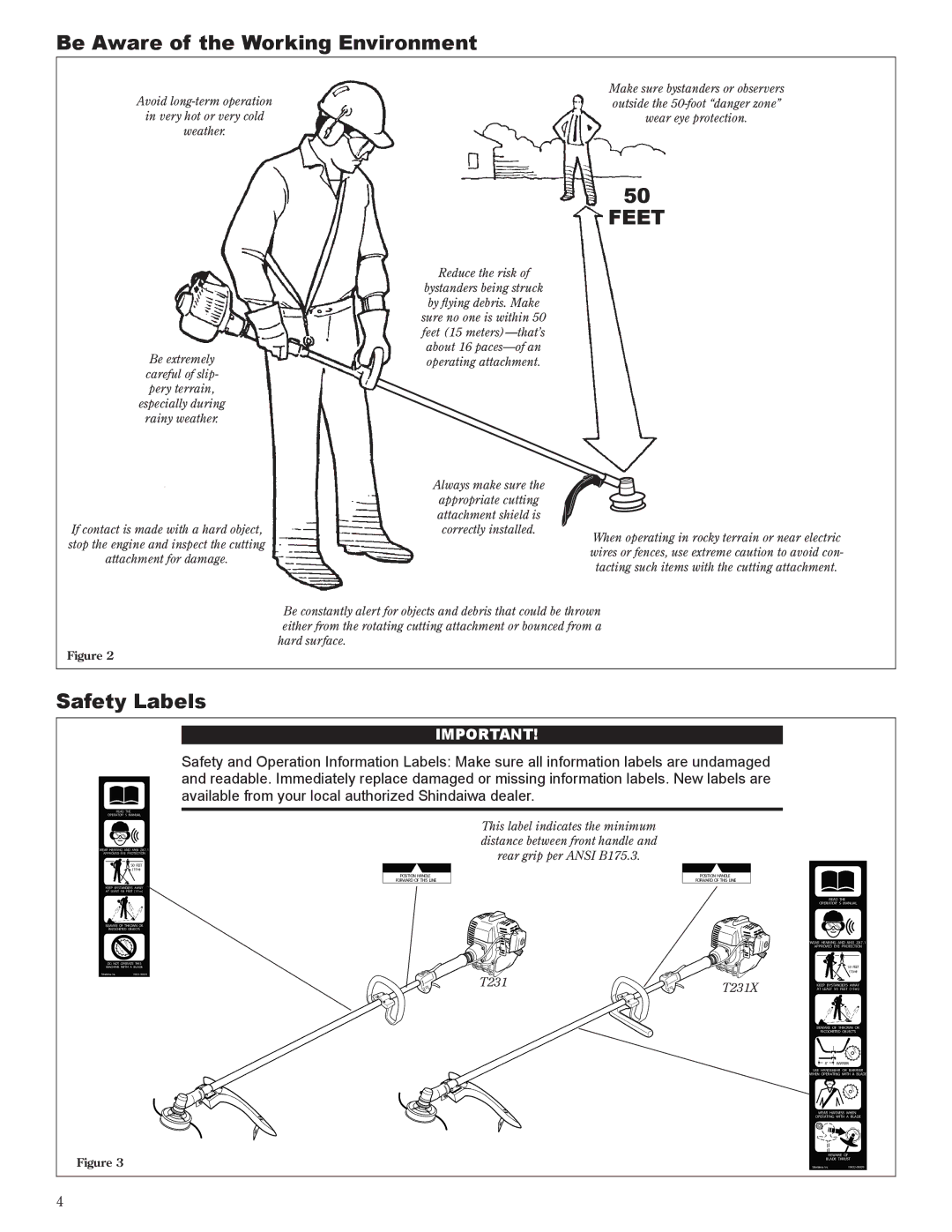 Shindaiwa 81642 manual Be Aware of the Working Environment, Safety Labels 