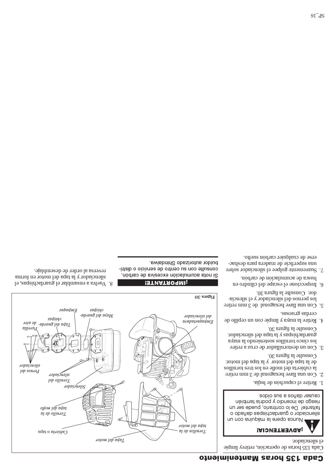 Shindaiwa 81644 Mantenimiento horas 135 Cada, Shindaiwa autorizado buidor, Distri o servicio de centro su con consulte 