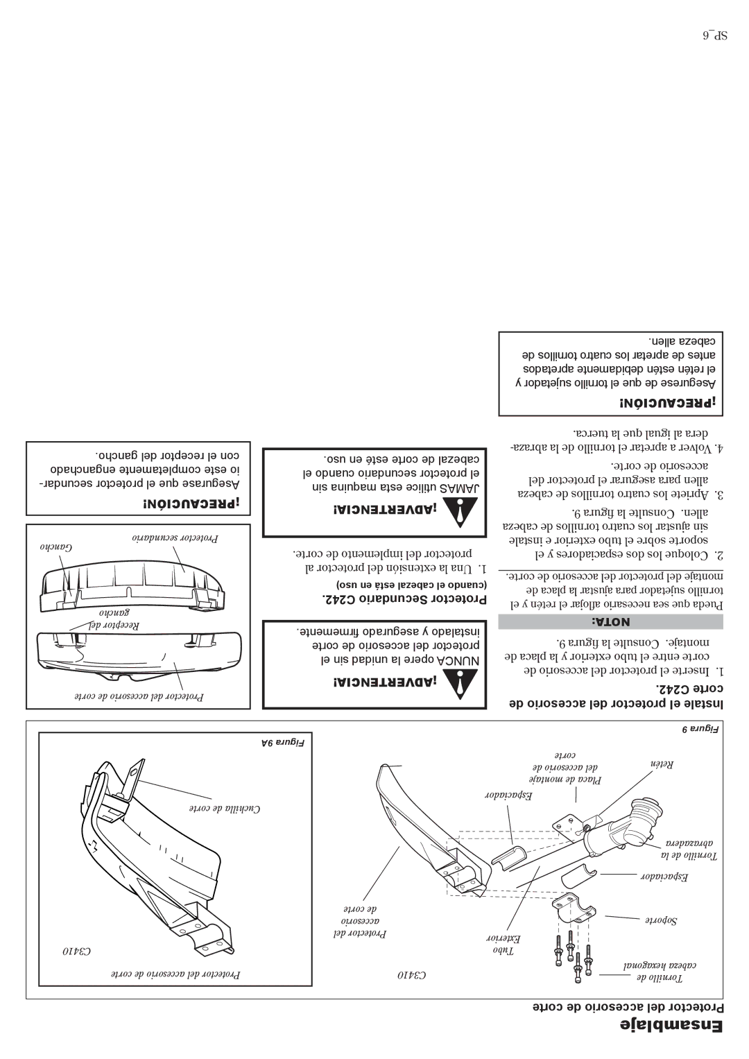 Shindaiwa 81644 manual Ensamblaje, Allen cabeza 