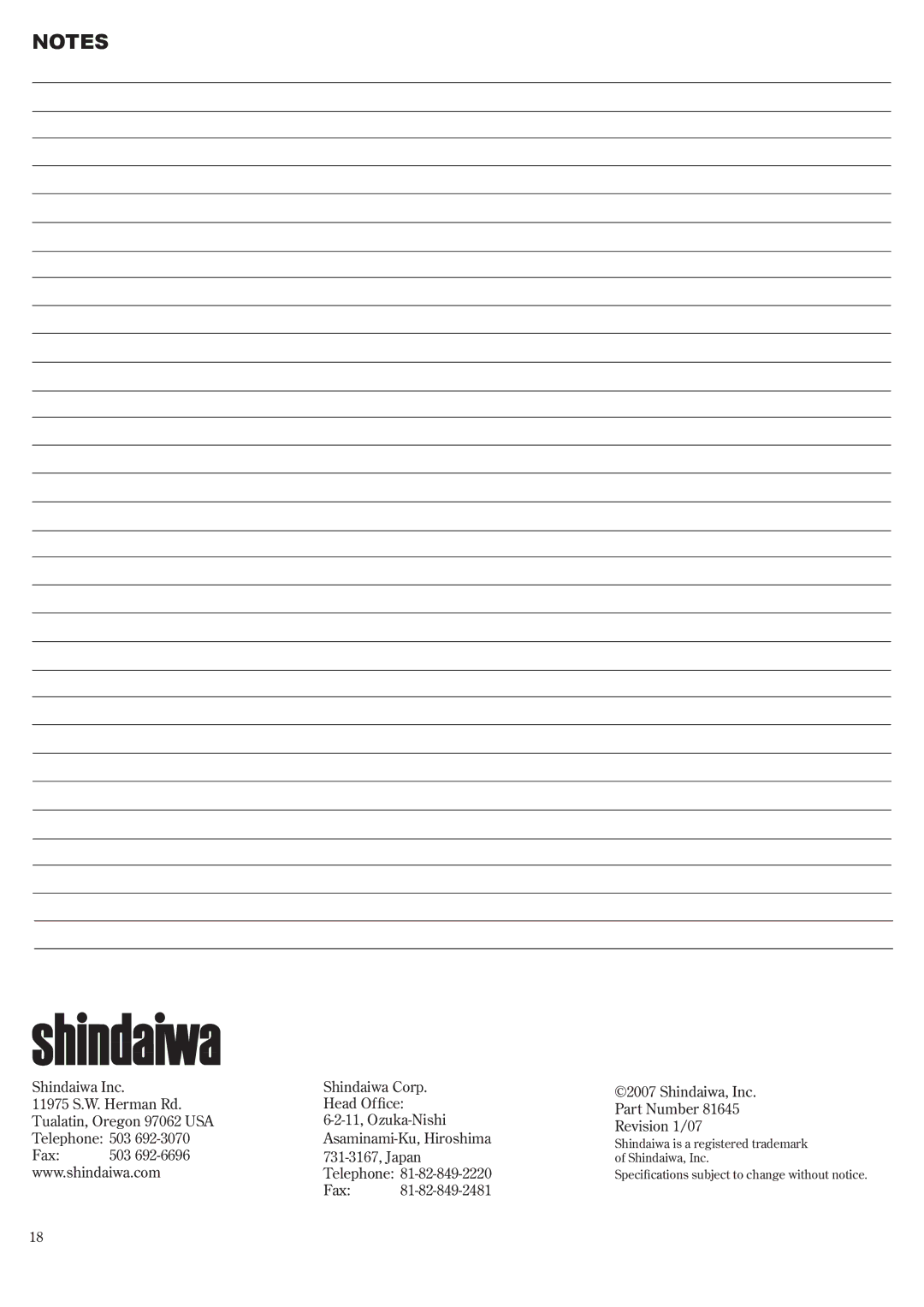 Shindaiwa 81645 manual 