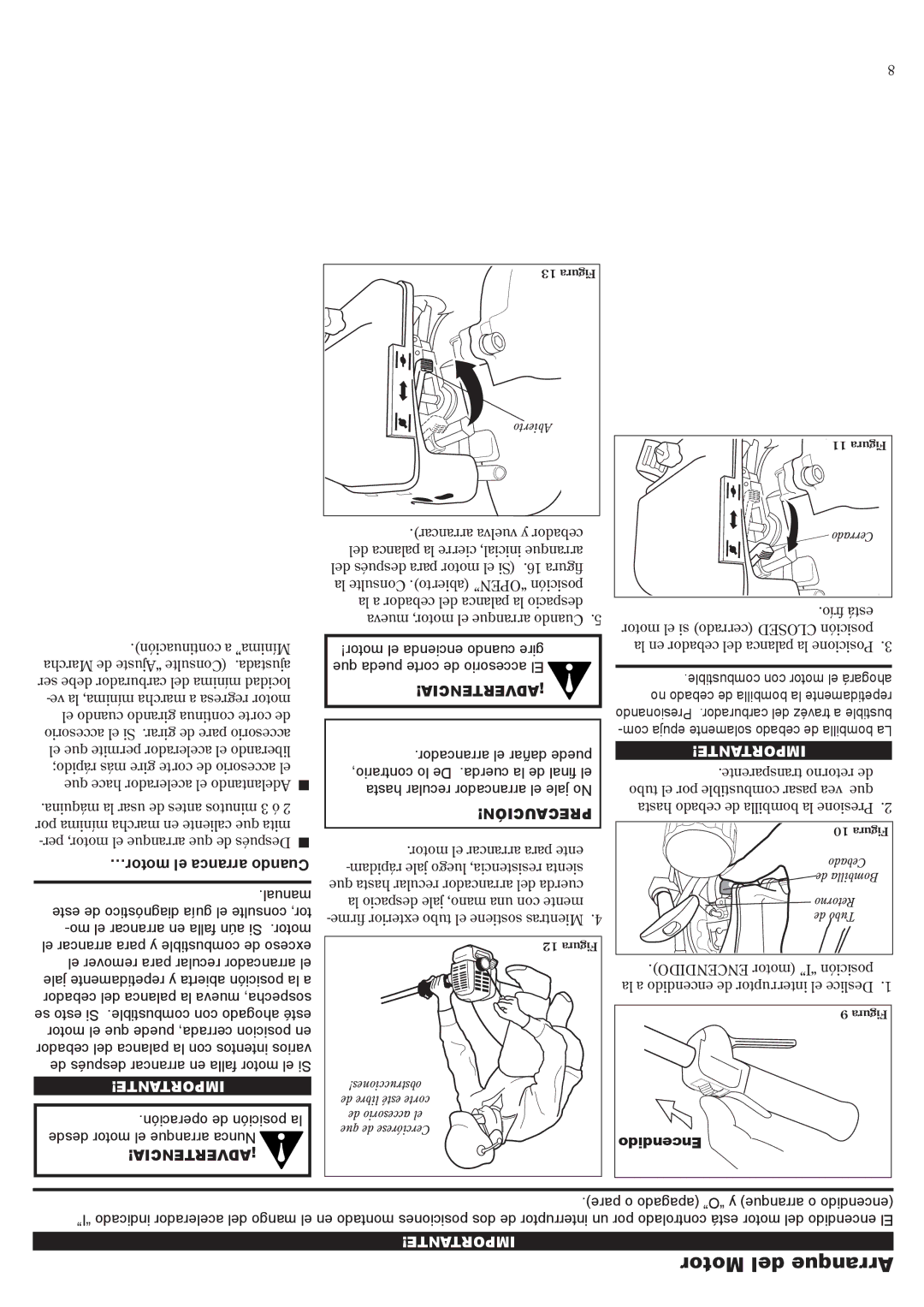 Shindaiwa 81645 manual Motor del Arranque, …motor el arranca Cuando, Encendido 