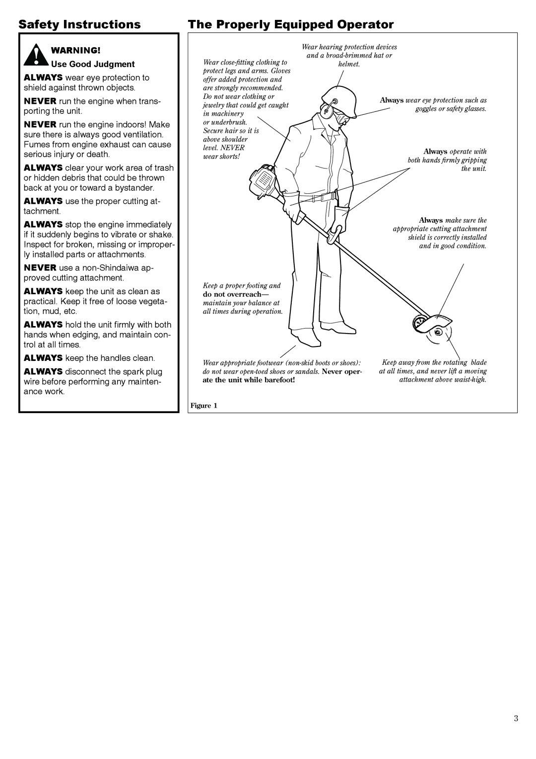 Shindaiwa 81645 manual Safety Instructions Properly Equipped Operator, Use Good Judgment 