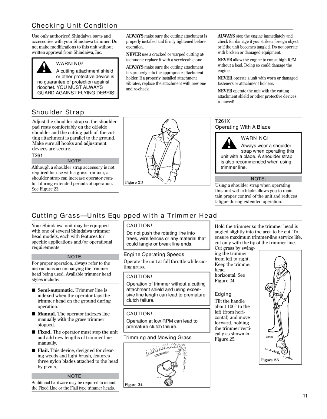 Shindaiwa 81646 manual Checking Unit Condition, Shoulder Strap, Cutting Grass-Units Equipped with a Trimmer Head 