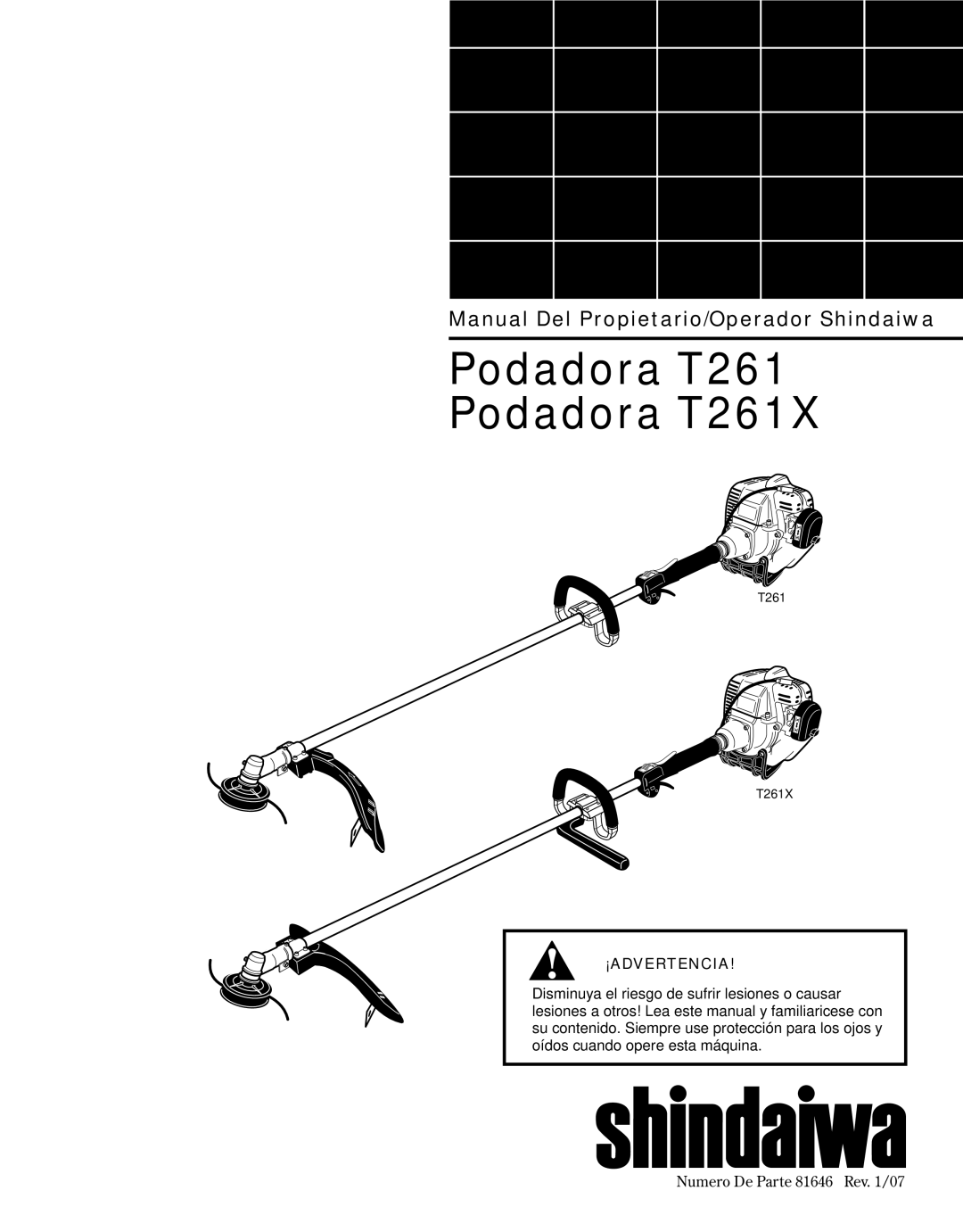 Shindaiwa 81646 manual Manual Del Propietario/Operador Shindaiwa, ¡ADvERTENCIA 