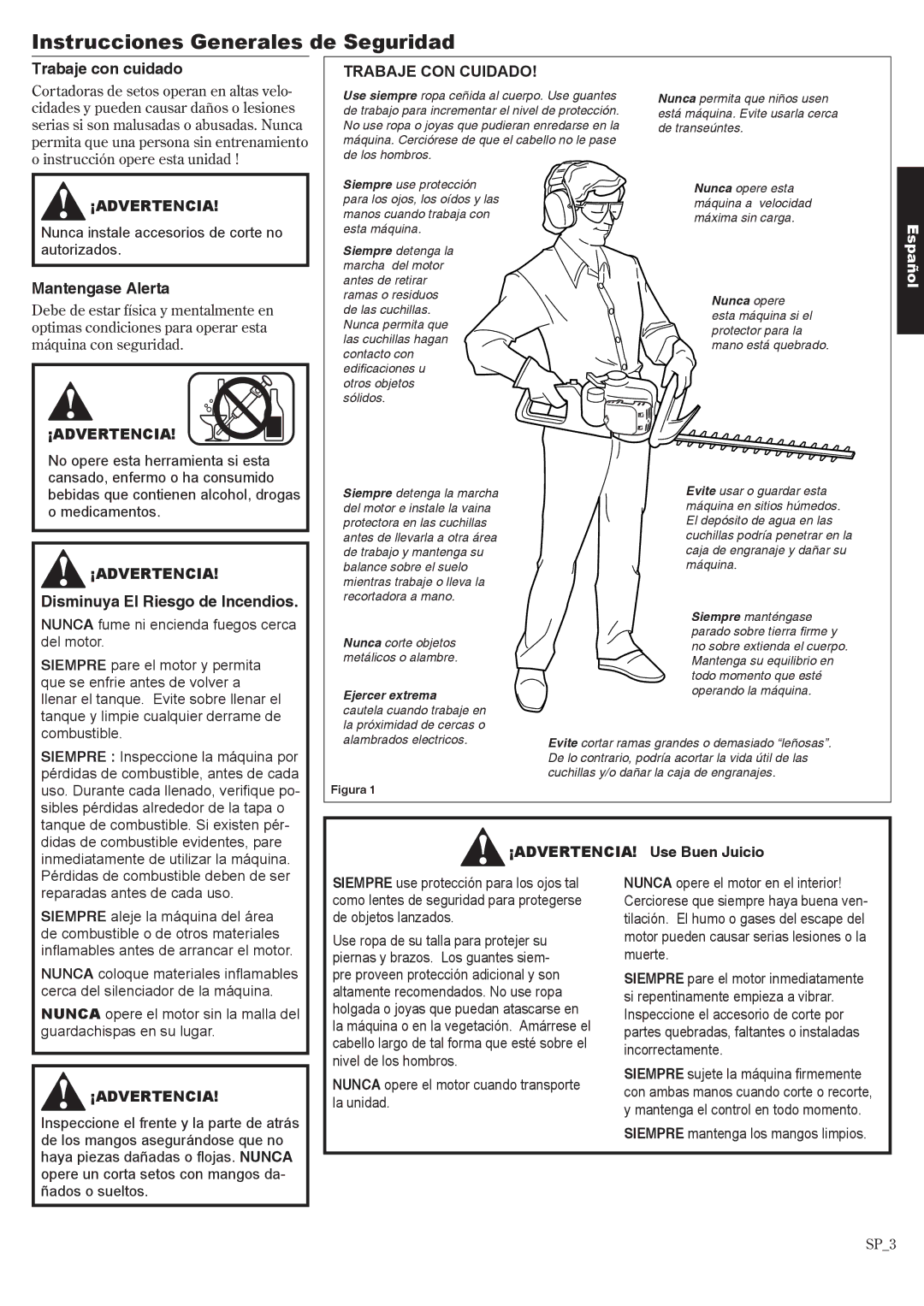 Shindaiwa 81650 manual Instrucciones Generales de Seguridad, Trabaje CON Cuidado 