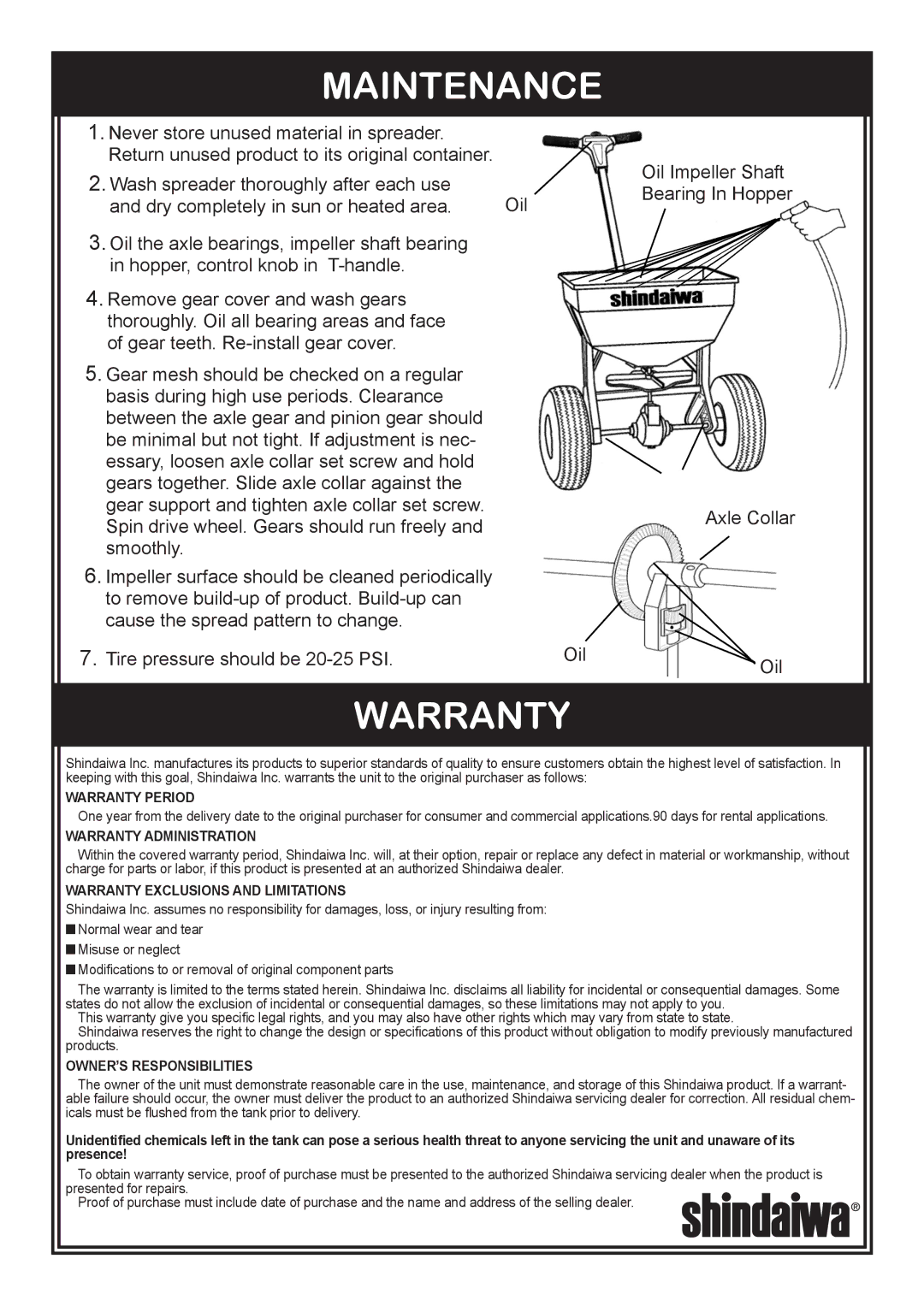 Shindaiwa 41RS Broadcast, 82010 owner manual Maintenance, Warranty 