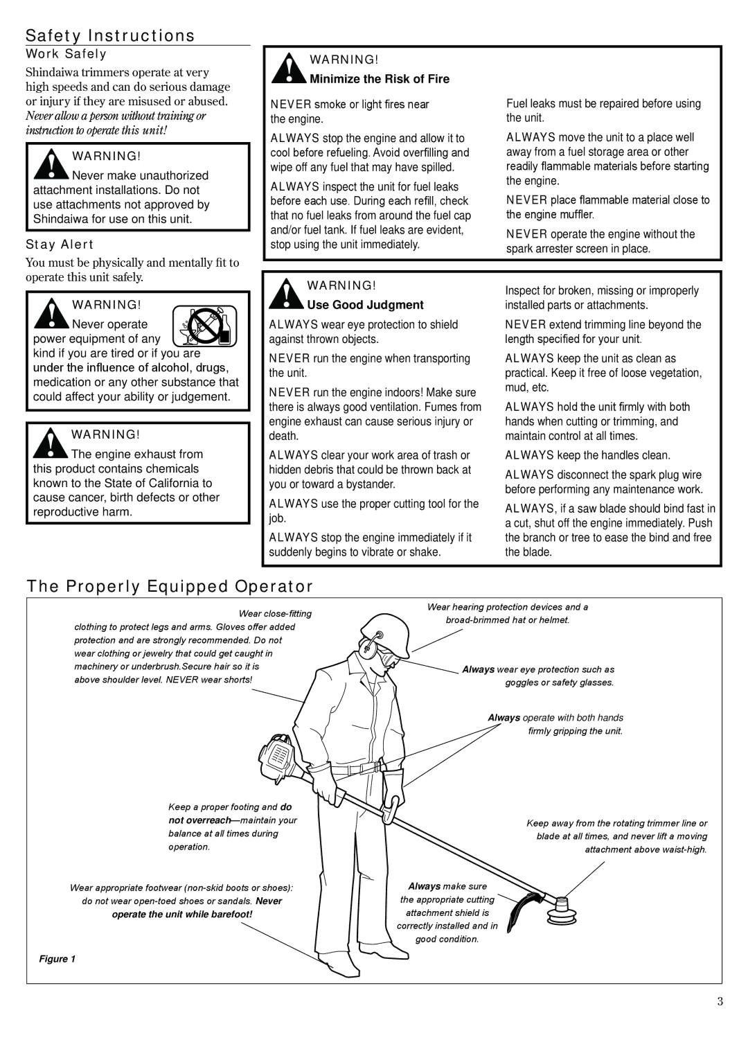 Shindaiwa T2510X, 82014 manual Safety Instructions, Properly Equipped Operator 