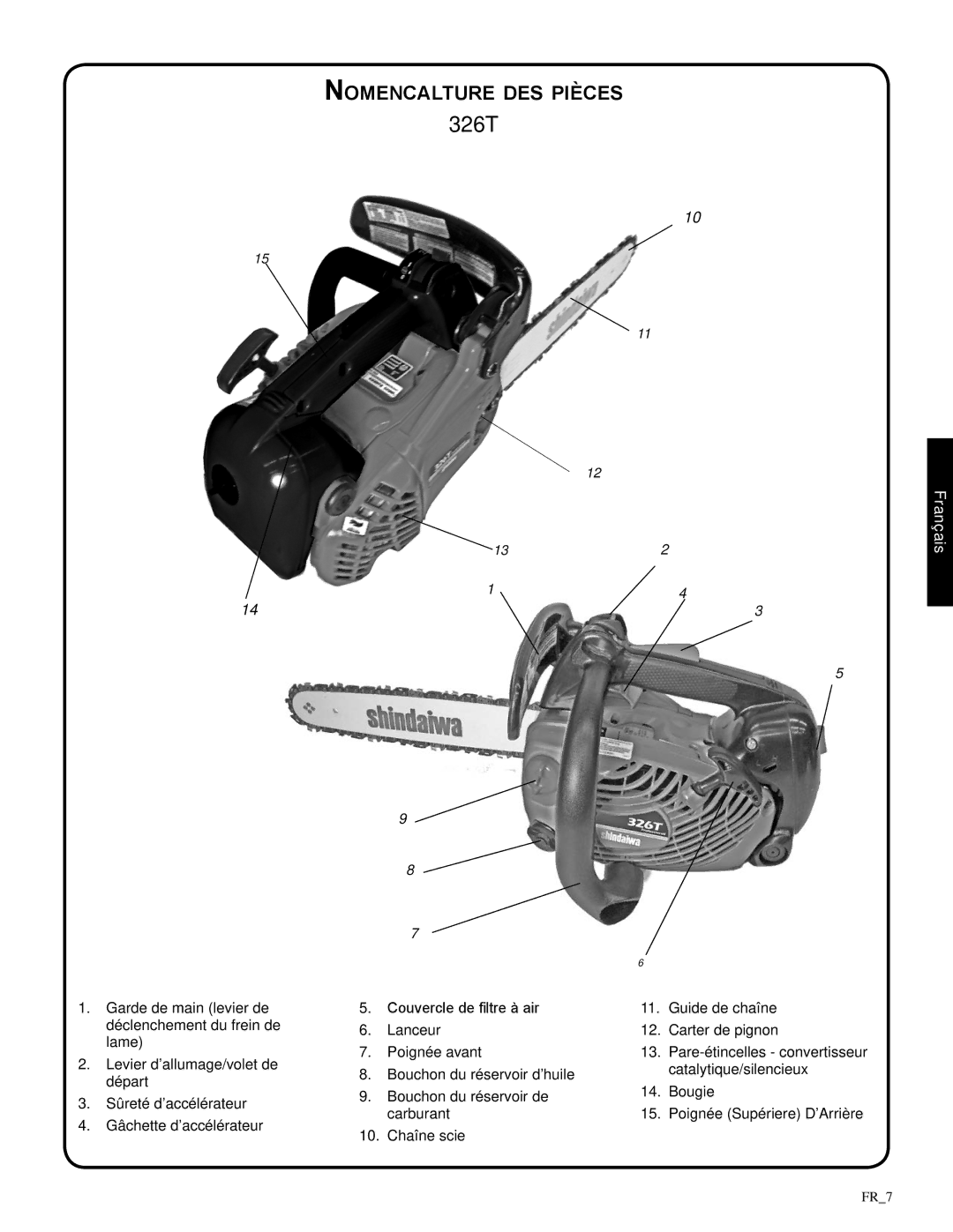 Shindaiwa 326T, 82085 manual Nomencalture des pièces 