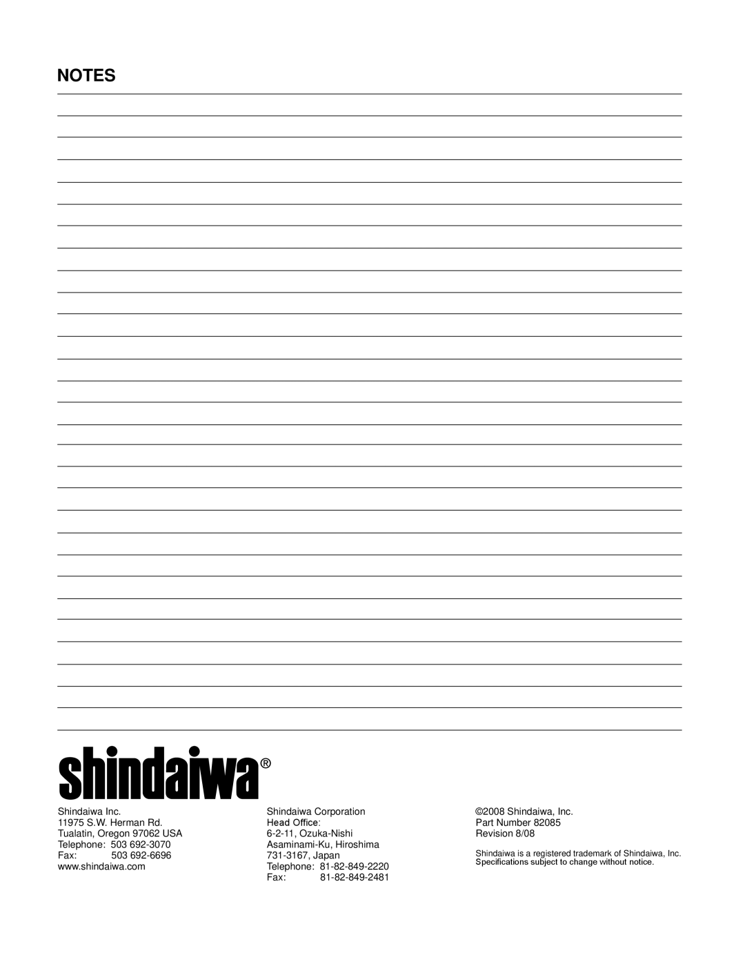 Shindaiwa 82085, 326T manual 
