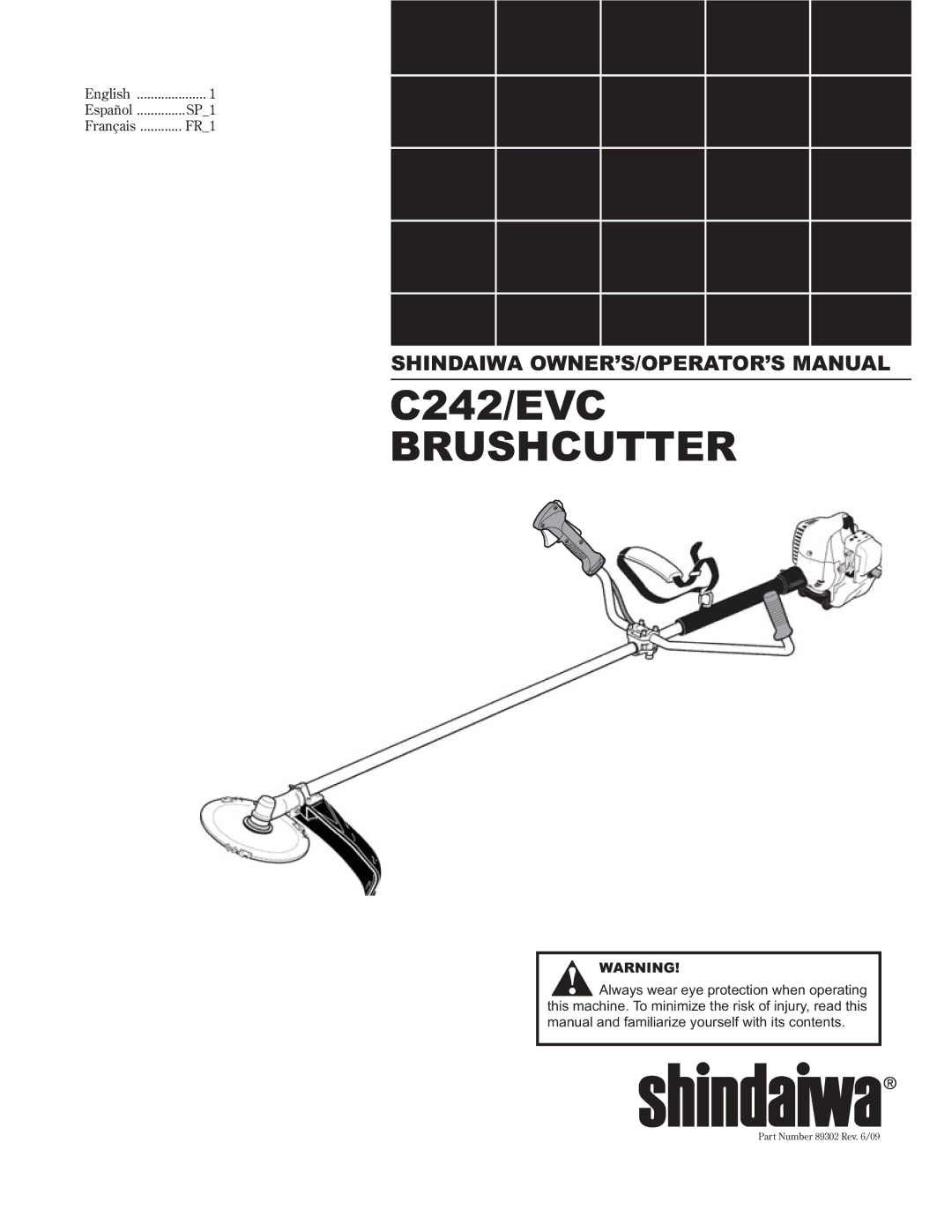 Shindaiwa C242/EVC, 89302 manual Brushcutter, English 