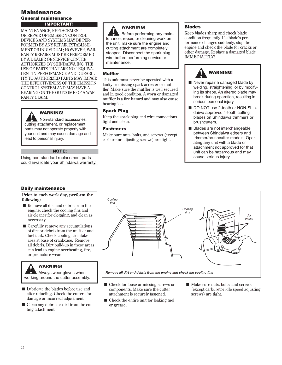 Shindaiwa 89302, C242/EVC manual Maintenance 