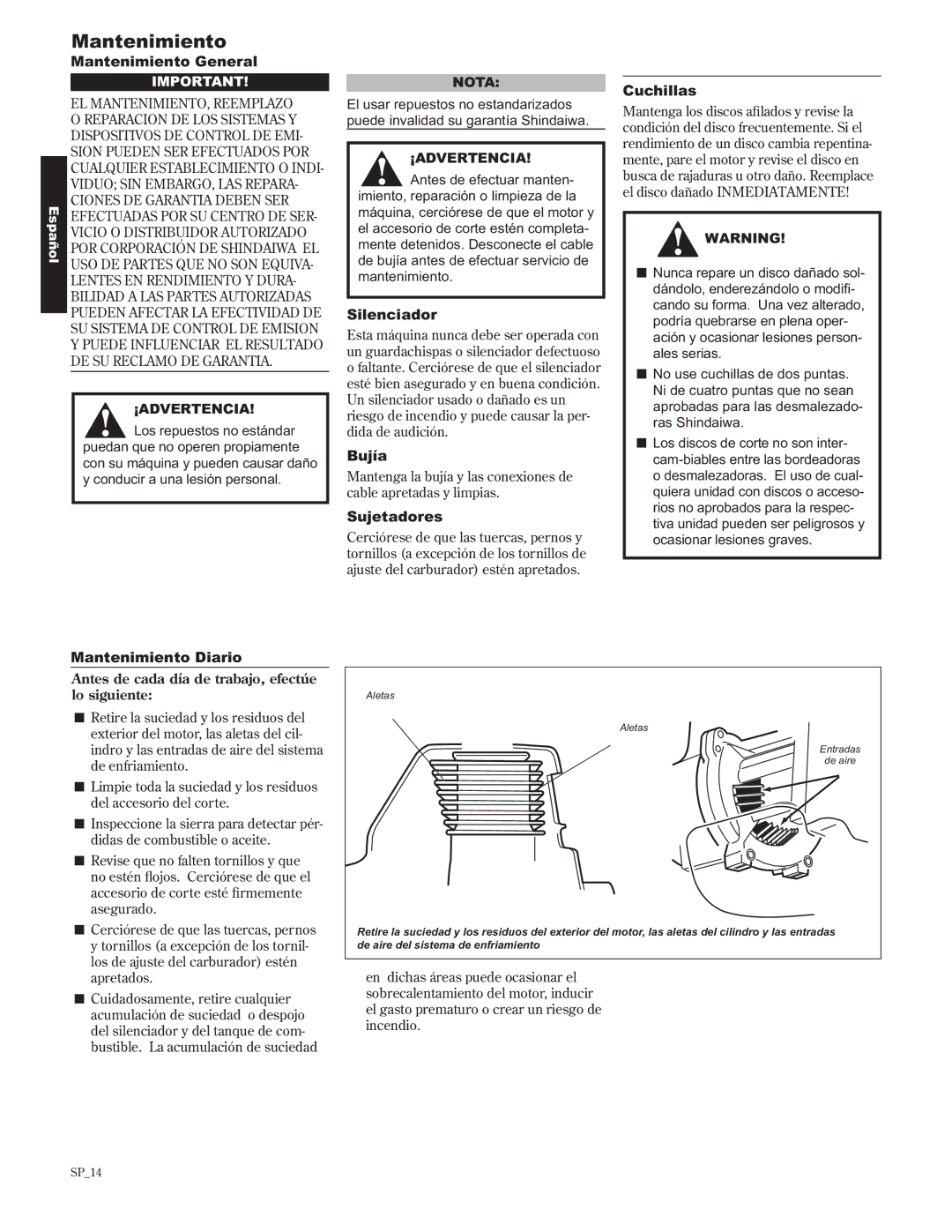 Shindaiwa 89302, C242/EVC manual Mantenimiento 