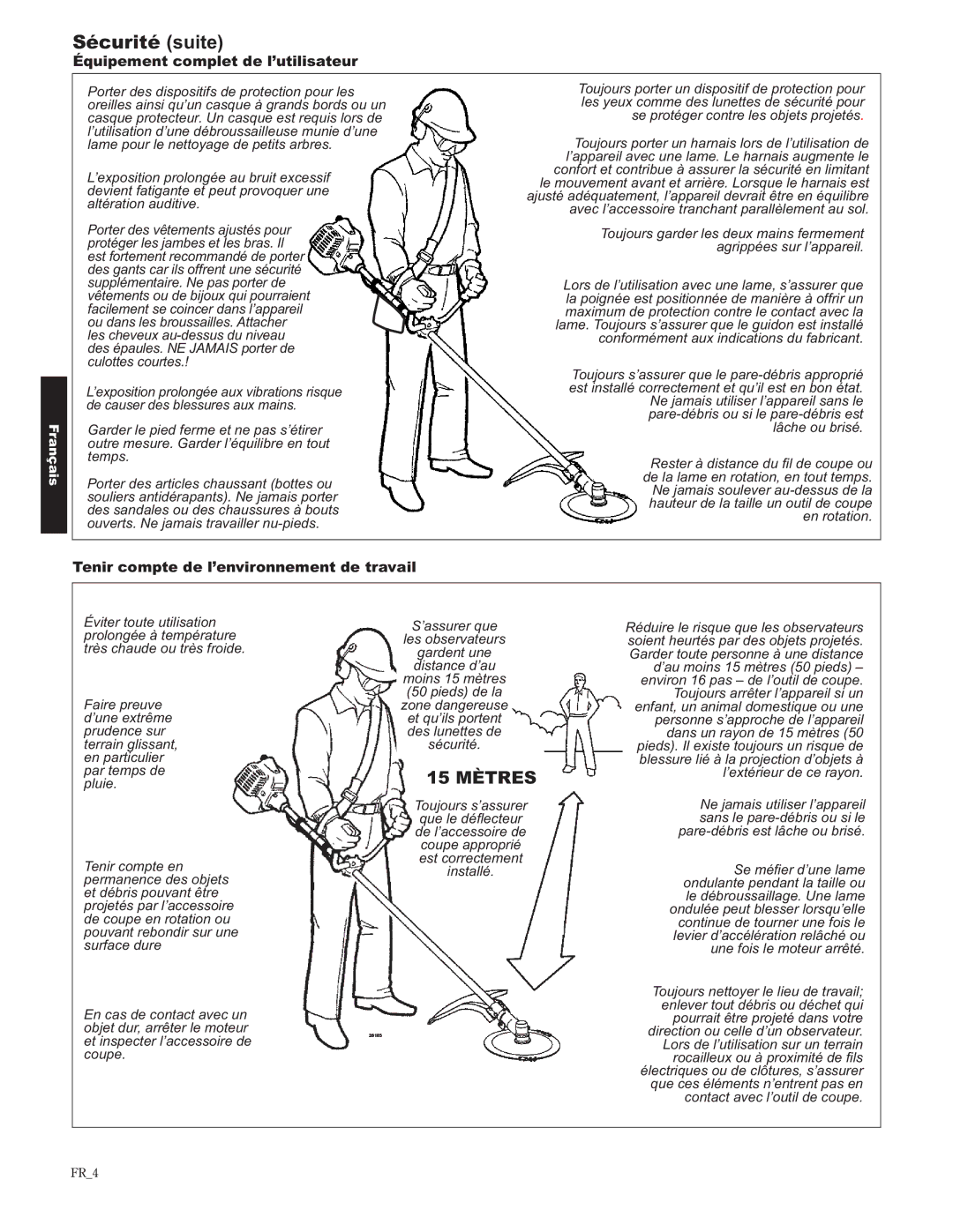 Shindaiwa 89302, C242/EVC Sécurité suite, Équipement complet de l’utilisateur, Tenir compte de l’environnement de travail 