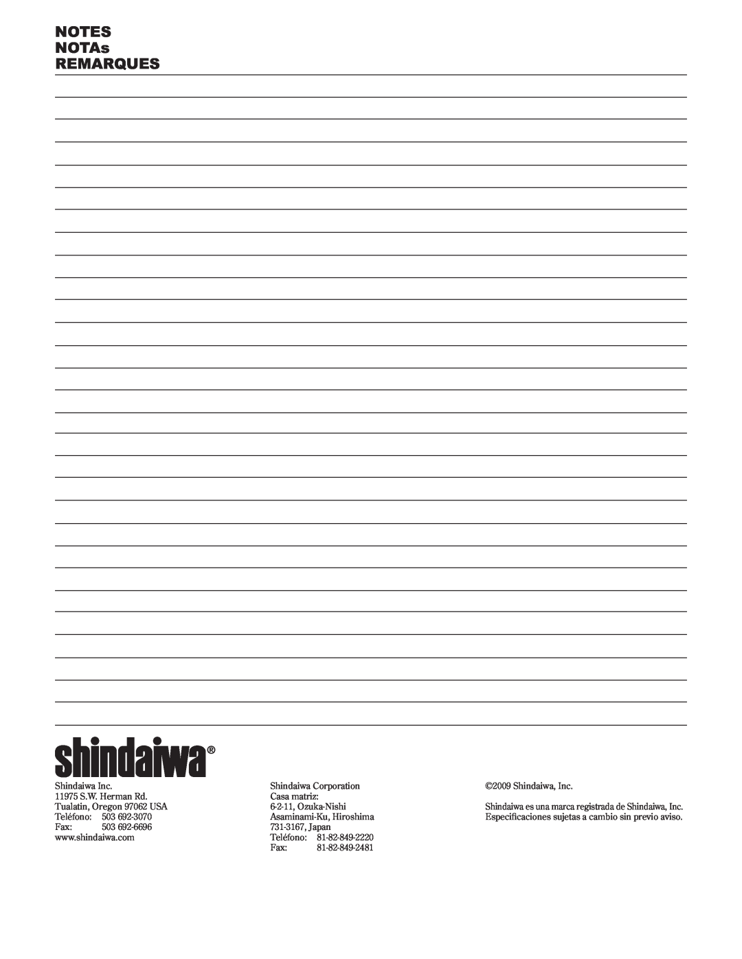 Shindaiwa 89302, C242/EVC manual NOTAs REMARQUES, Shindaiwa es una marca registrada de Shindaiwa, Inc 