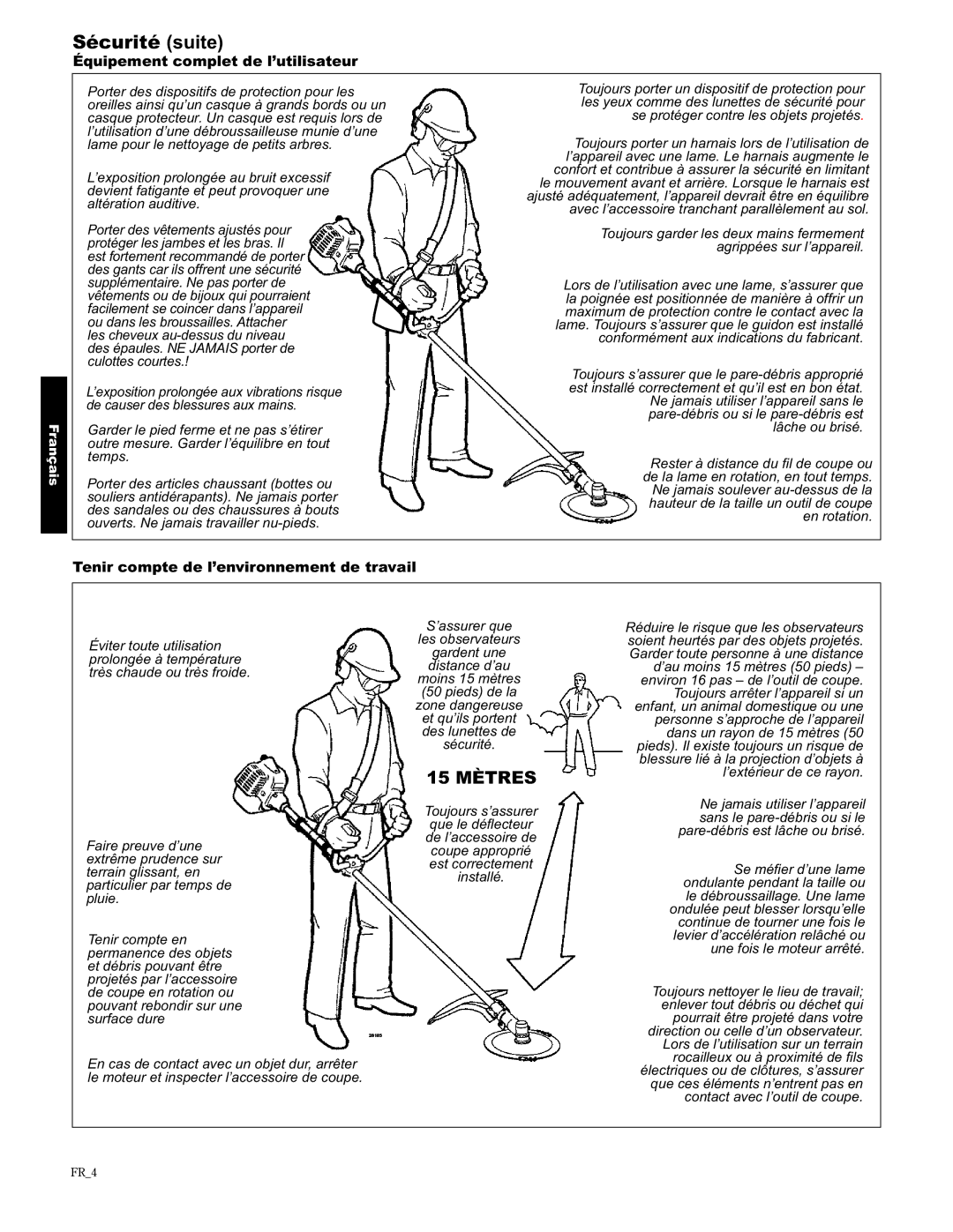 Shindaiwa C2510, 89303 Sécurité suite, Équipement complet de l’utilisateur, Tenir compte de l’environnement de travail 