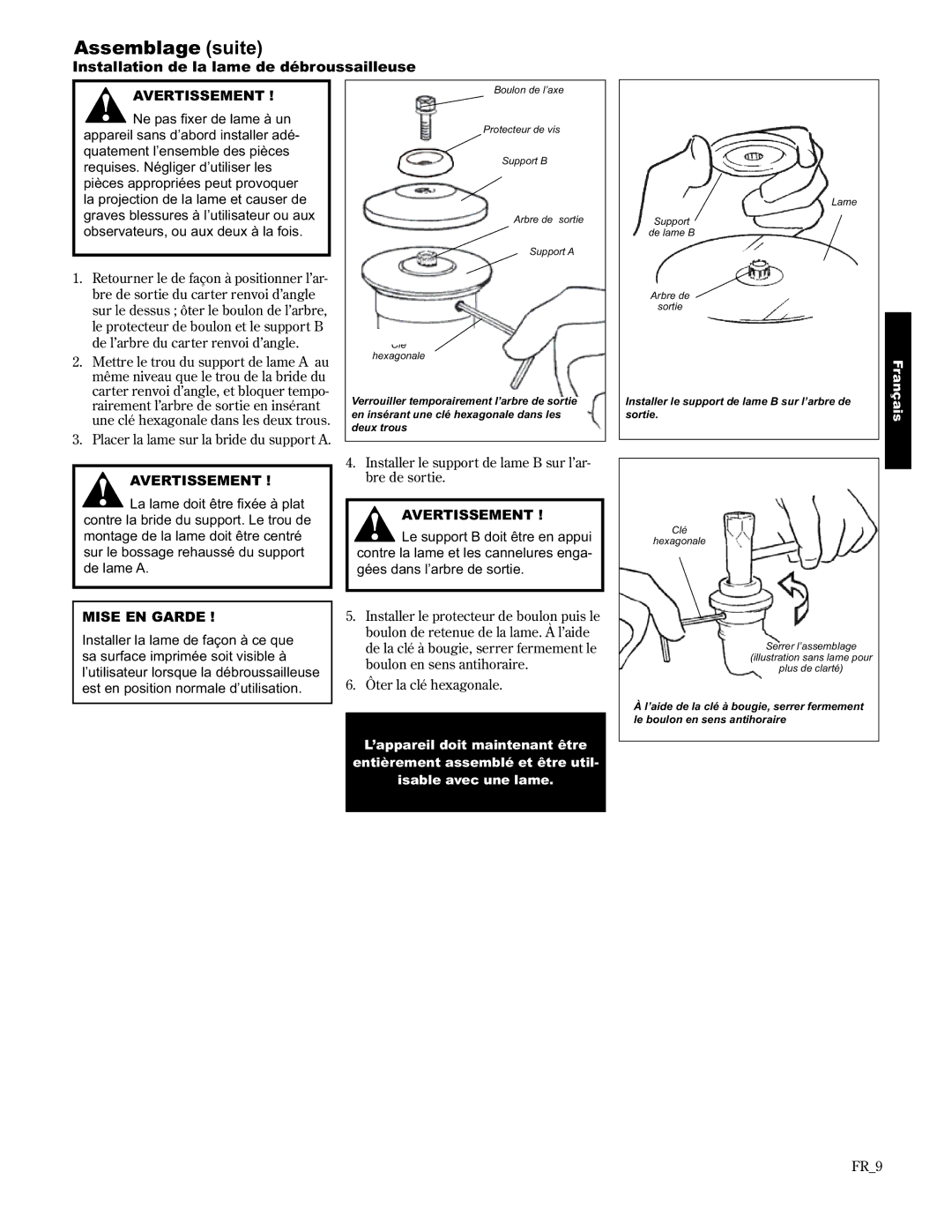 Shindaiwa 89303, C2510/EVC manual Installation de la lame de débroussailleuse 