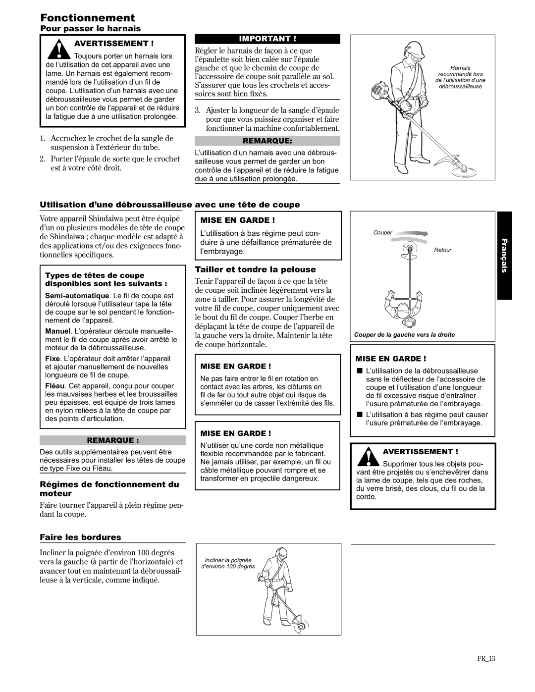 Shindaiwa 89303, C2510/EVC manual Fonctionnement 