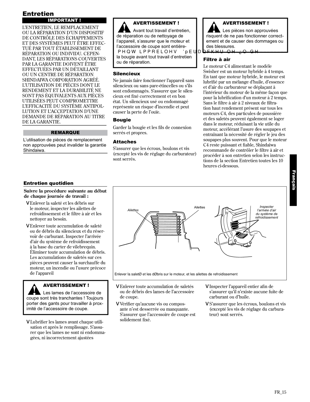 Shindaiwa C3410/EVC, 89304 manual Entretien 