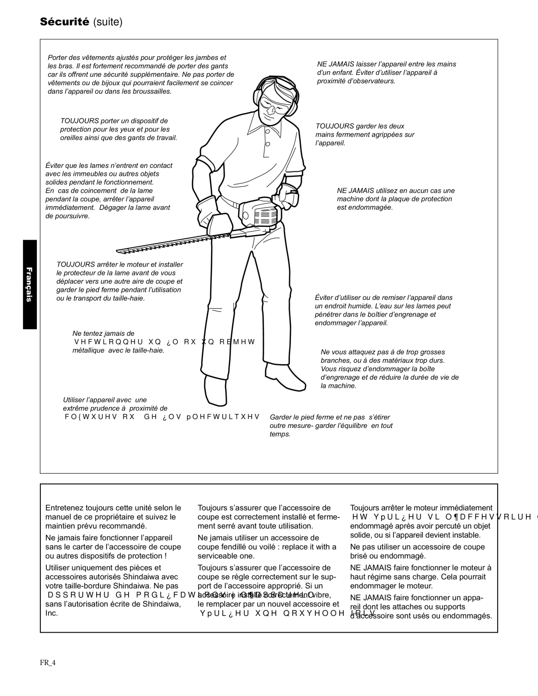 Shindaiwa 89309 manual Sécurité suite, Maintien prévu recommandé Ment serré avant toute utilisation 