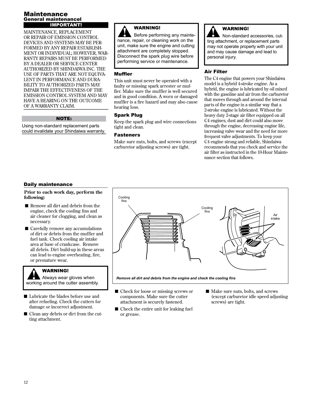 Shindaiwa AH2510/EVC, 89310 manual Maintenance 