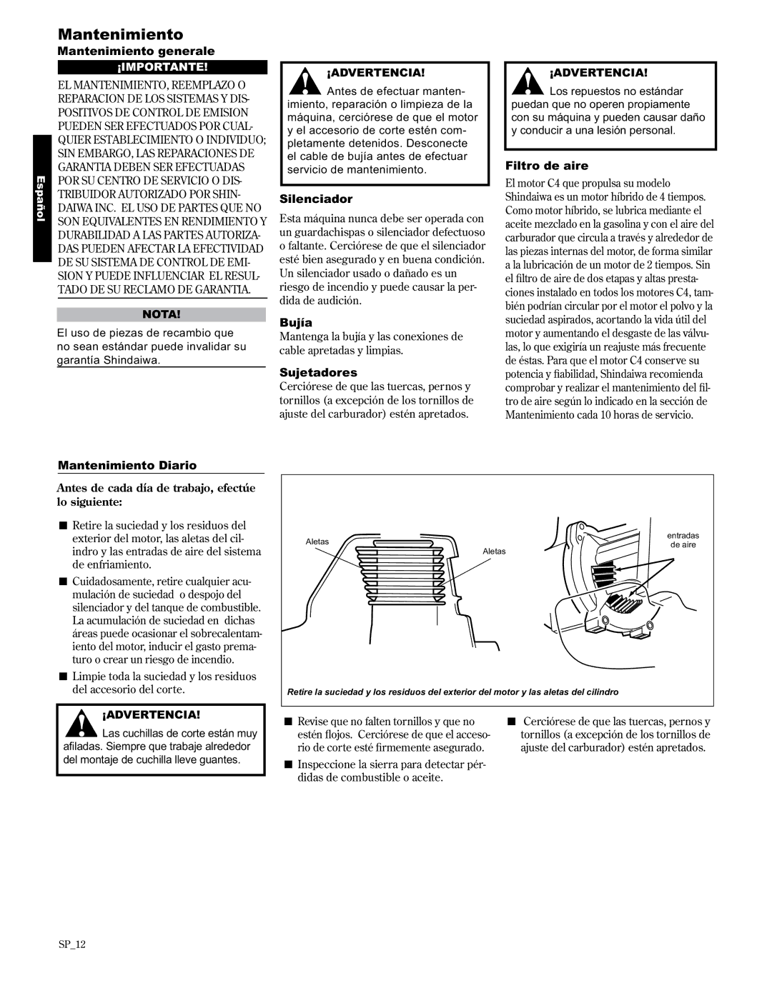 Shindaiwa AH2510/EVC, 89310 manual Mantenimiento 