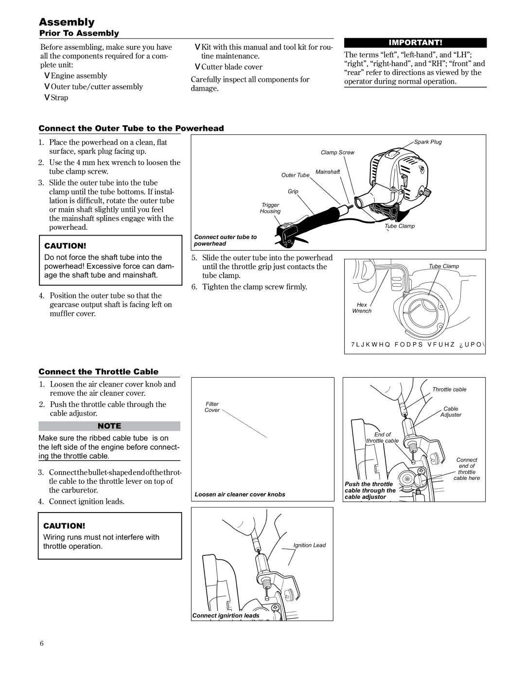 Shindaiwa AH2510/EVC, 89310 Prior To Assembly, Connect the Outer Tube to the Powerhead, Connect the Throttle Cable 