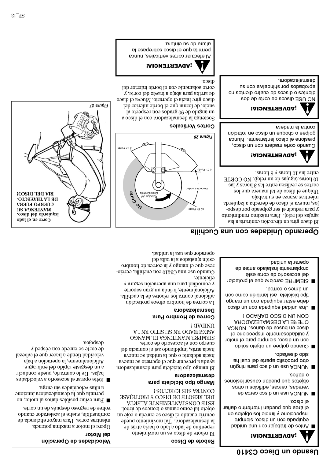 Shindaiwa 81188 manual Cuchilla una con Unidades Operando, C3410 Disco un Usando 