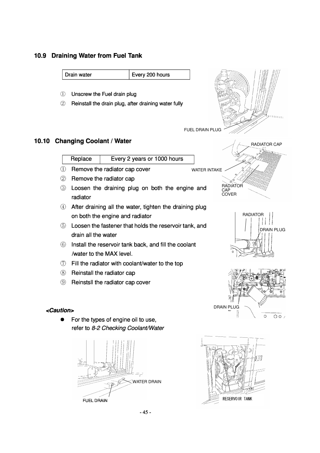 Shindaiwa DG1000MI manual Draining Water from Fuel Tank 