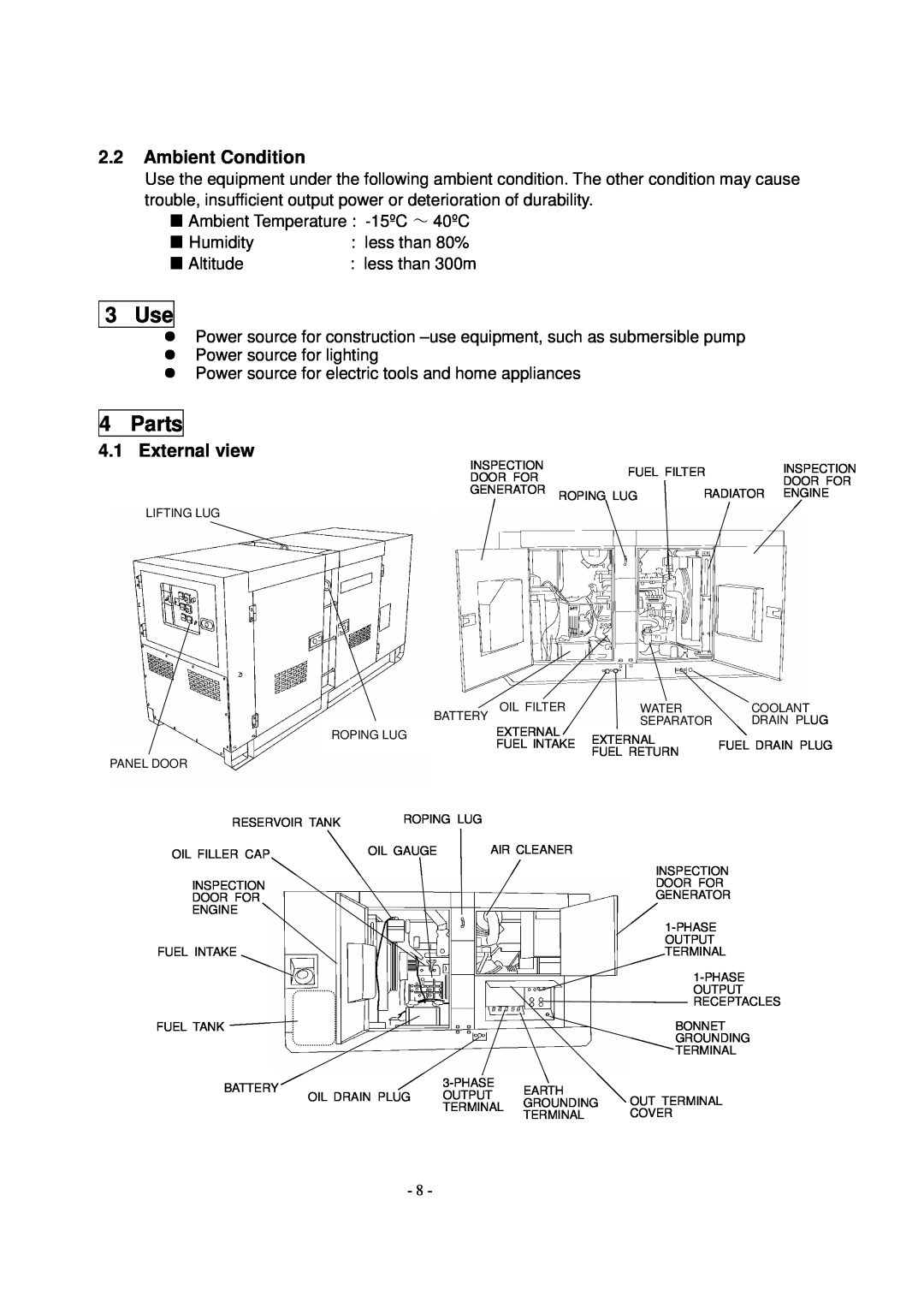 Shindaiwa DG1000MI manual 3 Use, Parts, Ambient Condition, External view 