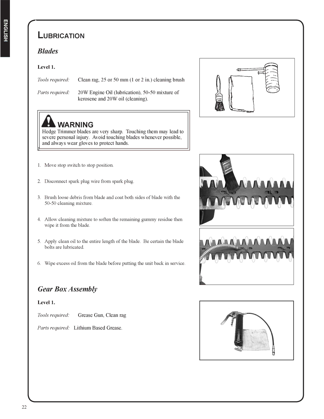 Shindaiwa DH212, 82053 manual Blades, Gear Box Assembly, Lubrication 