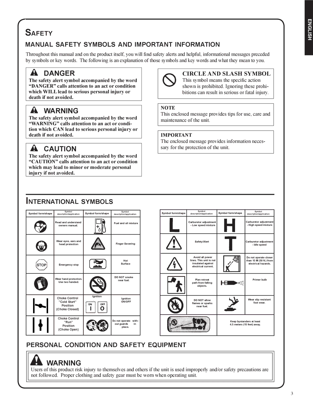 Shindaiwa 82053, DH212 manual Safety Manual safety symbols and important information, International symbols 