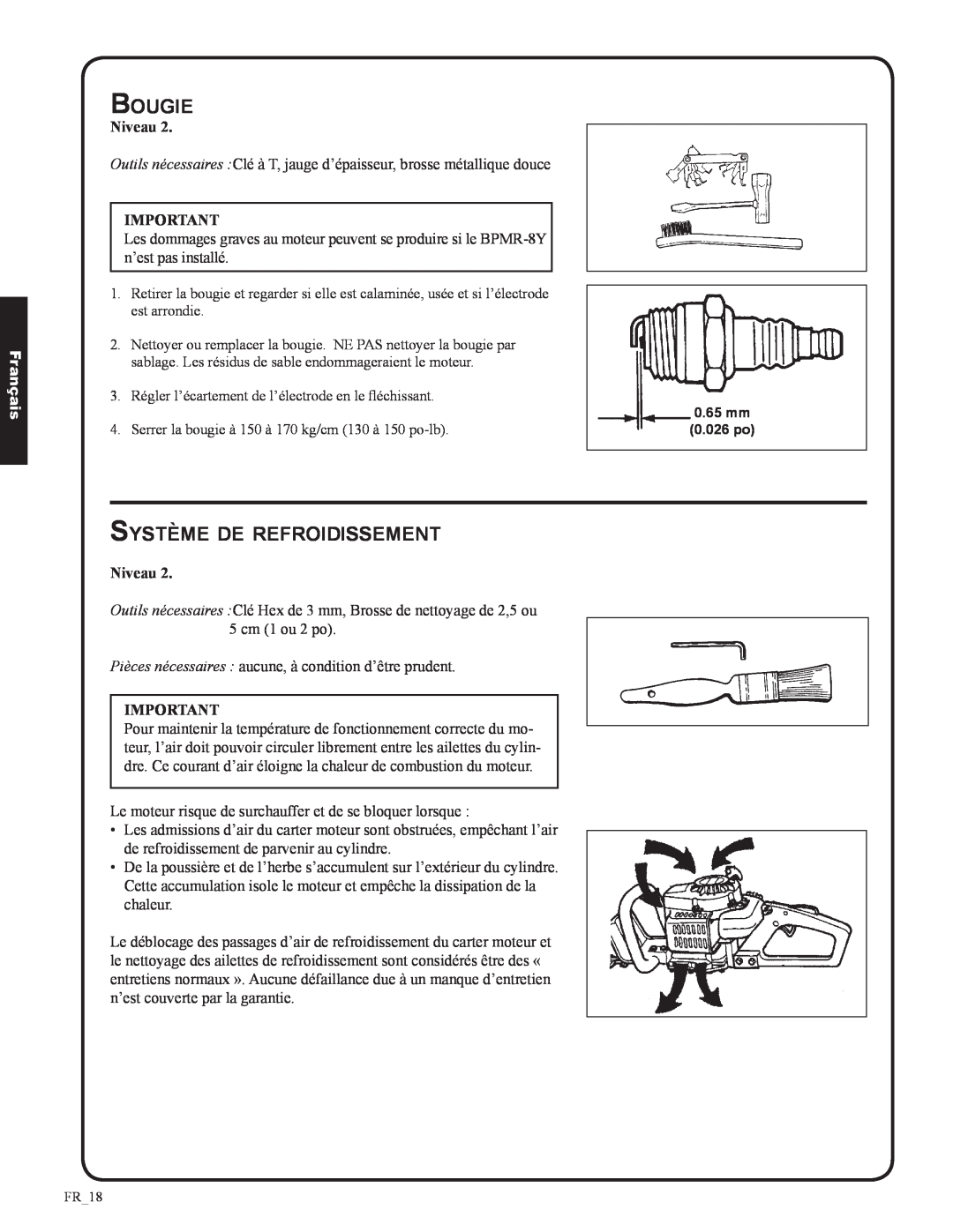 Shindaiwa DH212, 82053 manual Bougie, Système de refroidissement, Français, 0.026 po 