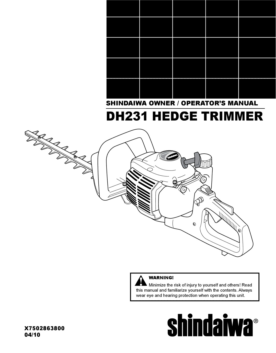 Shindaiwa X7502863800 manual DH231 Hedge Trimmer 