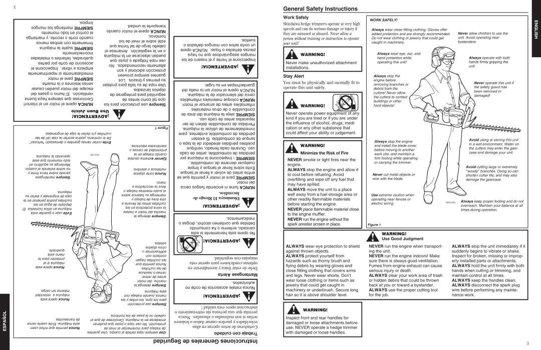 Shindaiwa 80844, DH2510 manual General Safety Instructions, Seguridad de Generales Instrucciones 