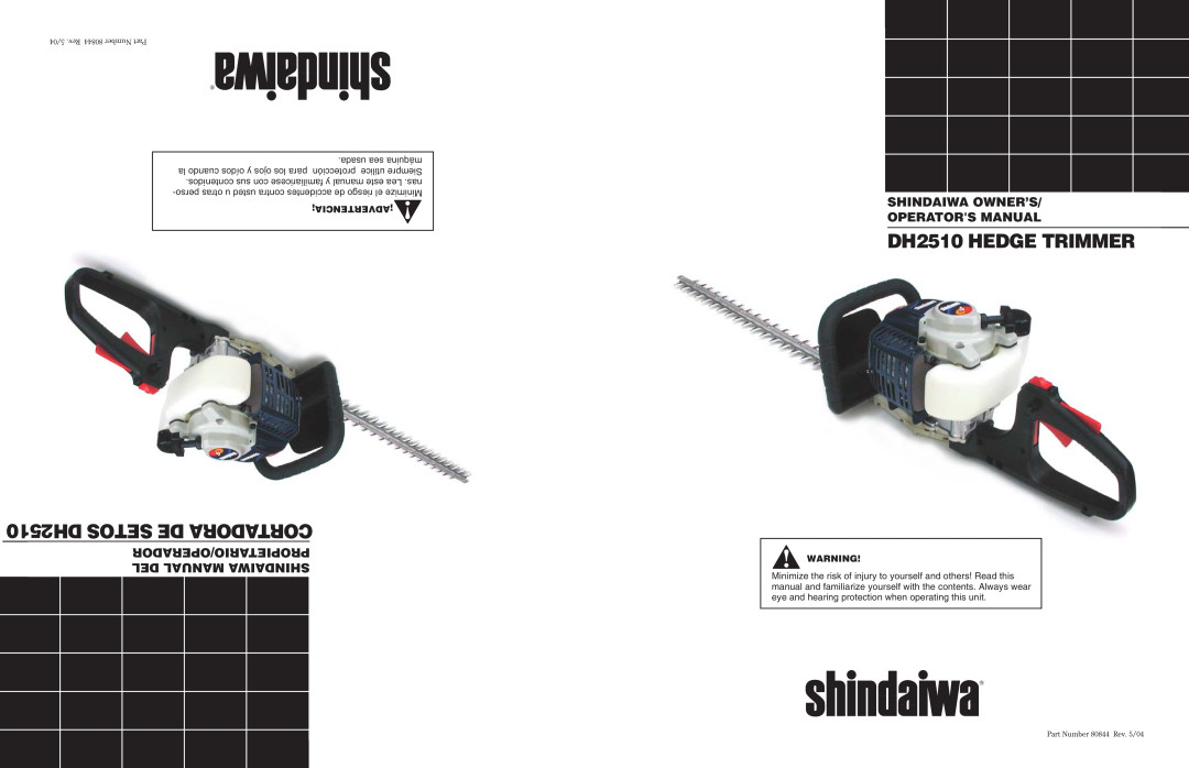 Shindaiwa 80844 manual Propietario/Operador Del Manual Shindaiwa, Shindaiwa Owner’S Operators Manual, ¡Advertencia¡ 