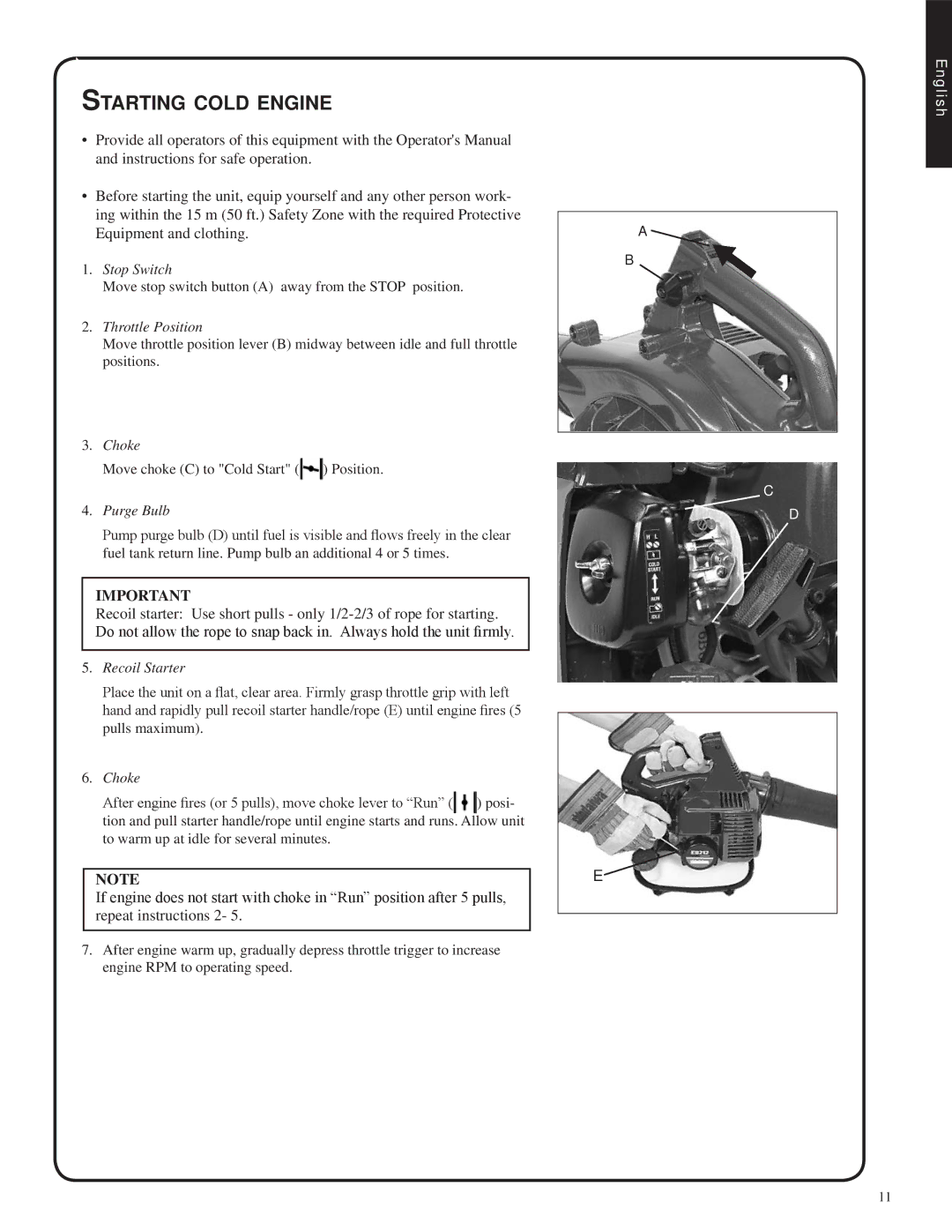 Shindaiwa 82051, EB212 manual Starting cold engine, Purge Bulb 