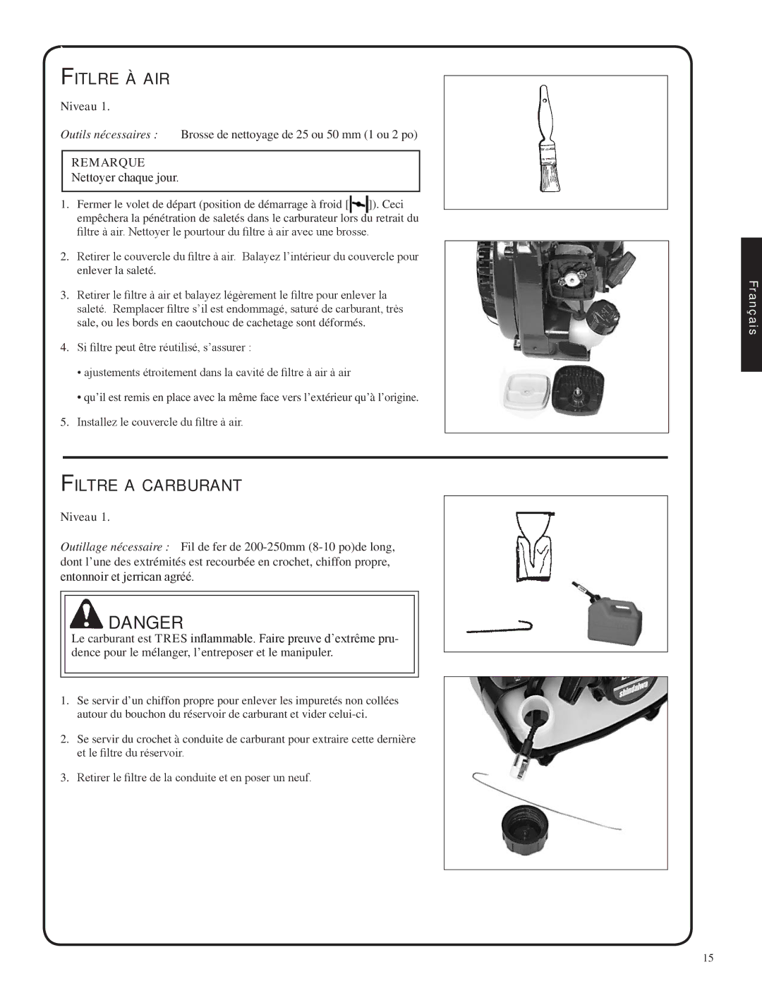 Shindaiwa 82051, EB212 manual Fitlre à air, Filtre a carburant 