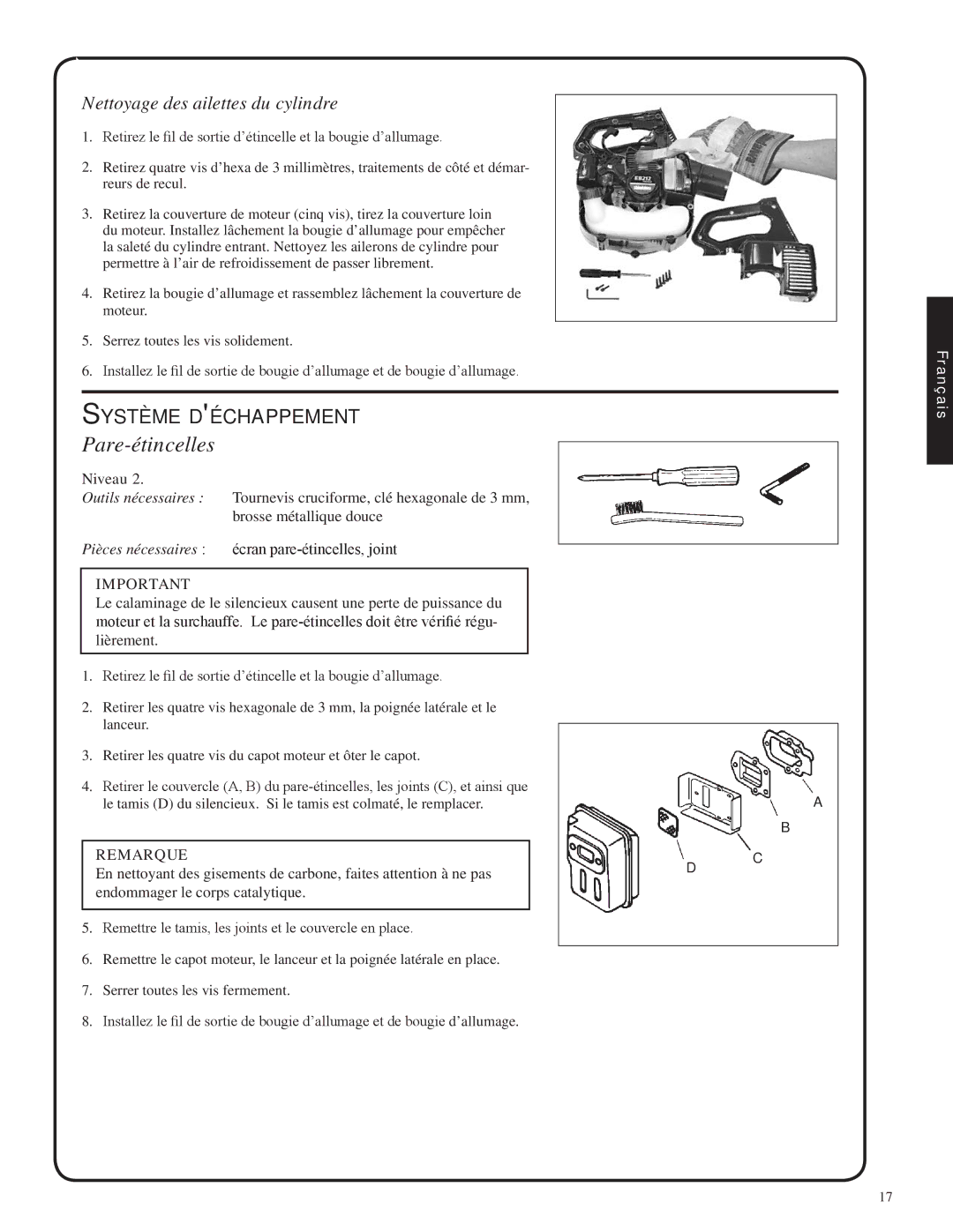 Shindaiwa 82051, EB212 manual Pare-étincelles, Système déchappement 