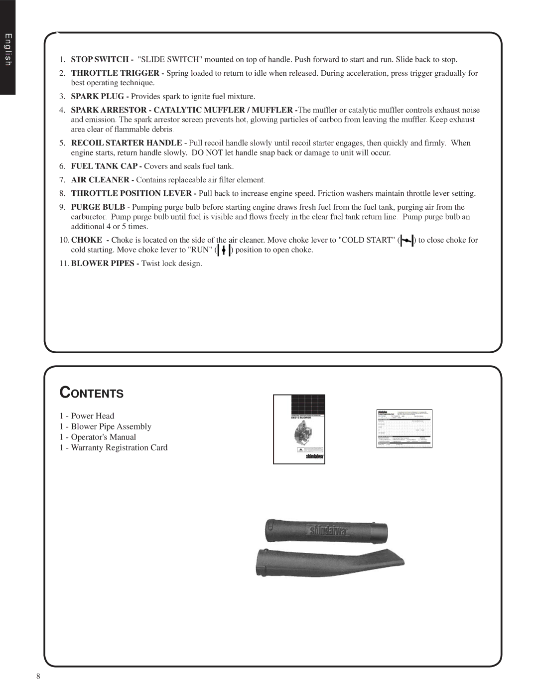 Shindaiwa EB212, 82051 manual Contents 