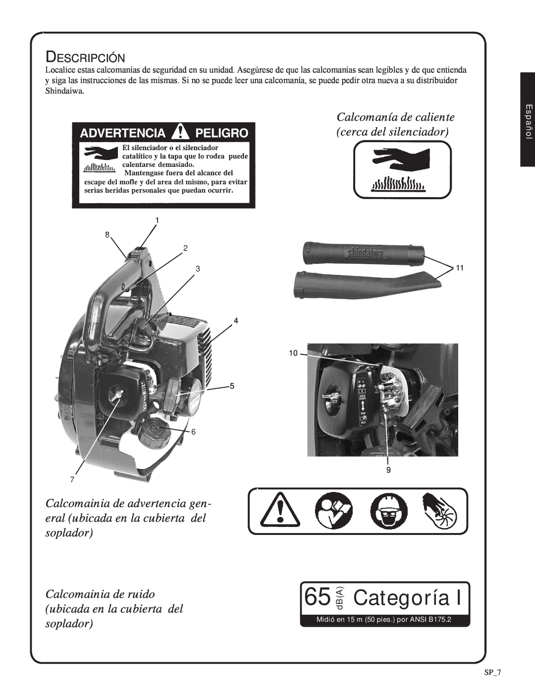 Shindaiwa 82051, EB212 manual Categoría, Calcomanía de caliente cerca del silenciador 