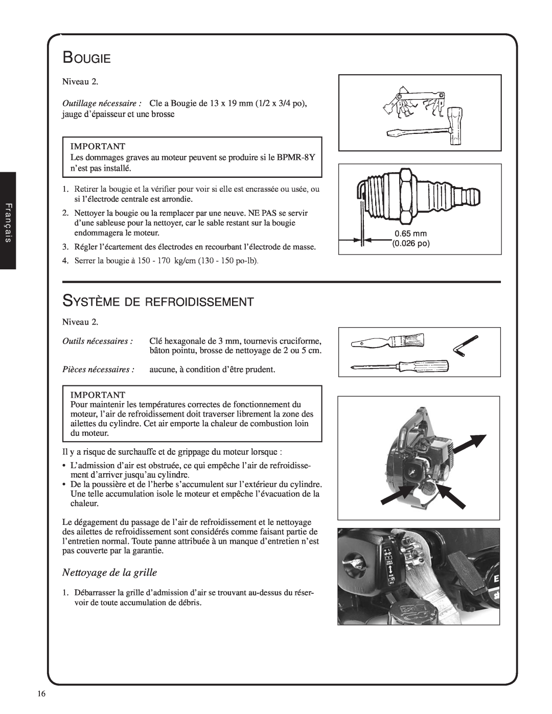 Shindaiwa EB212, 82051 manual Bougie, Système de refroidissement, Nettoyage de la grille, Français 