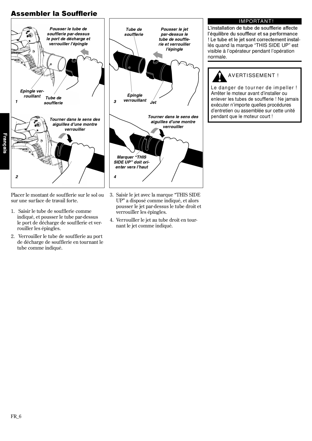 Shindaiwa EB2510/EVC, EB3410/EVC, 68907-94311 manual Assembler la Soufflerie, Français 