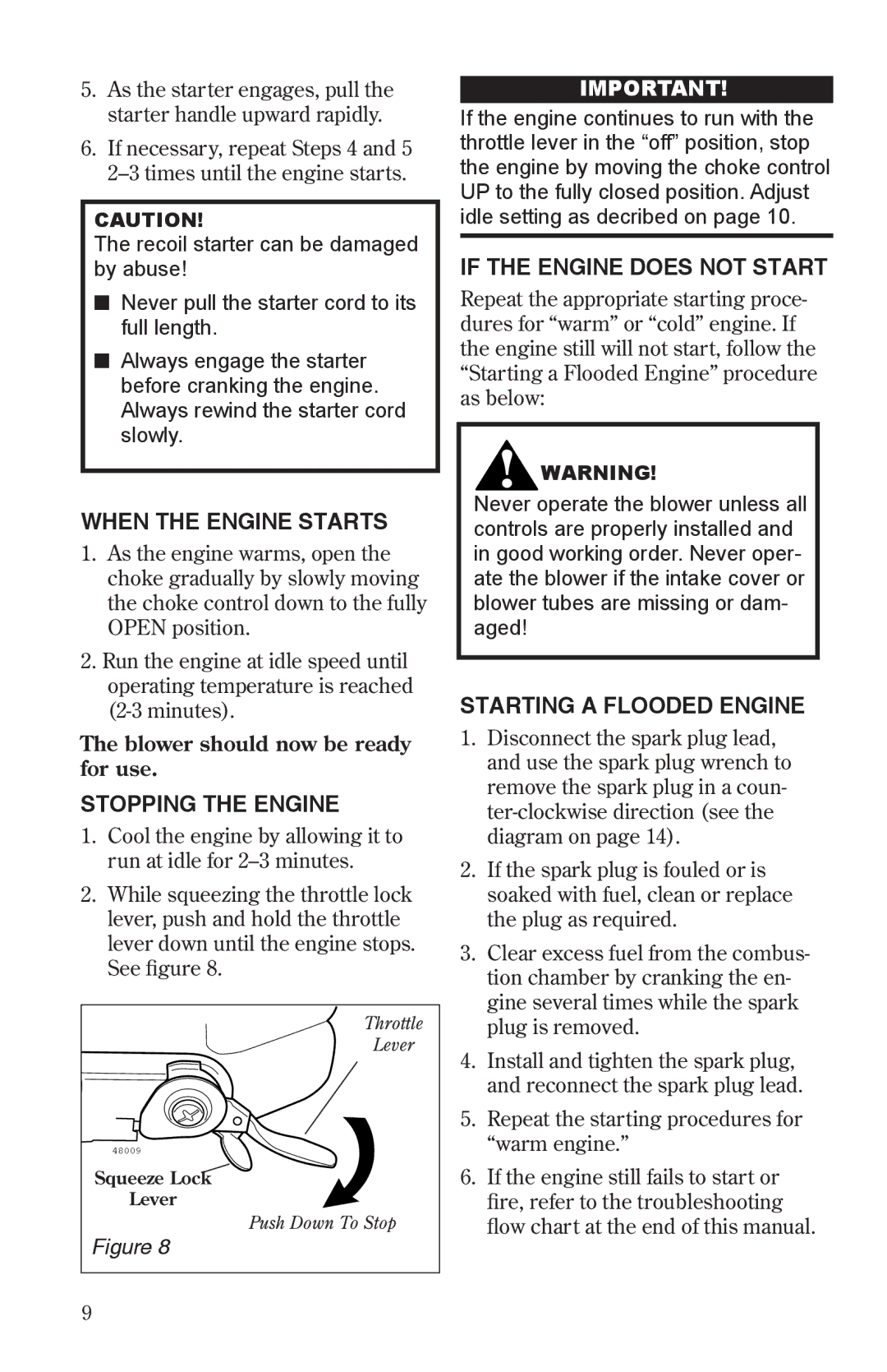 Shindaiwa EB501EPA2, 68232-94011 manual When the Engine Starts 